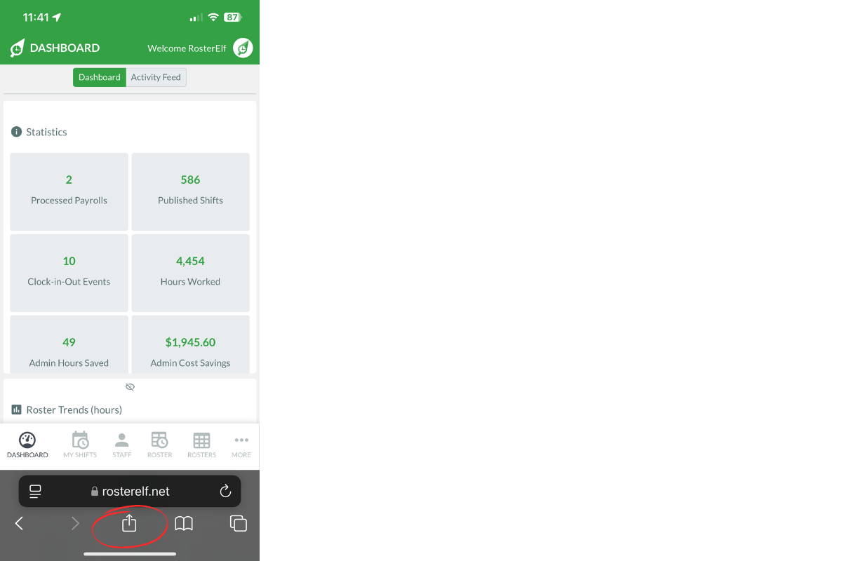 Safari share button on iPhone