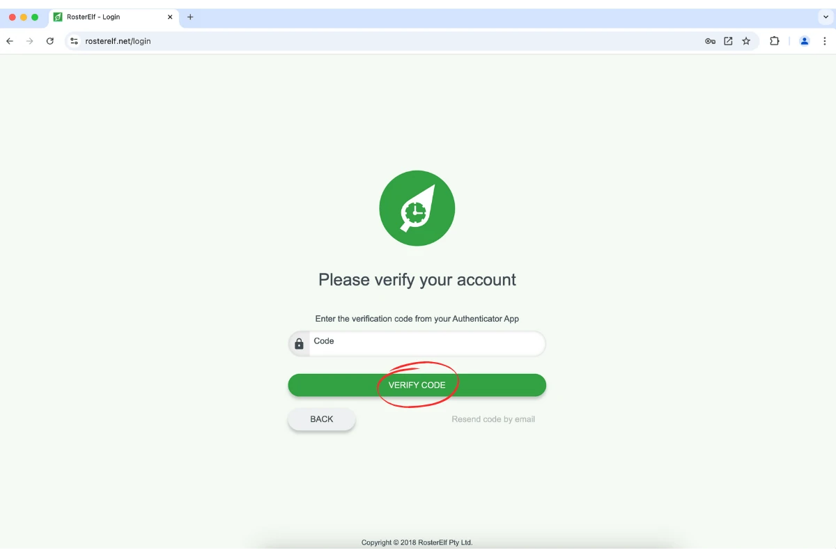 Multi-factor authentication step in RosterElf