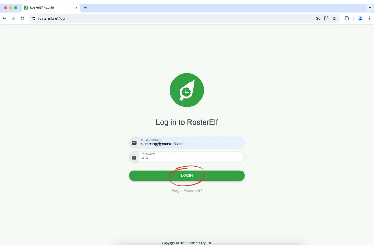 Logging in to RosterElf with user credentials