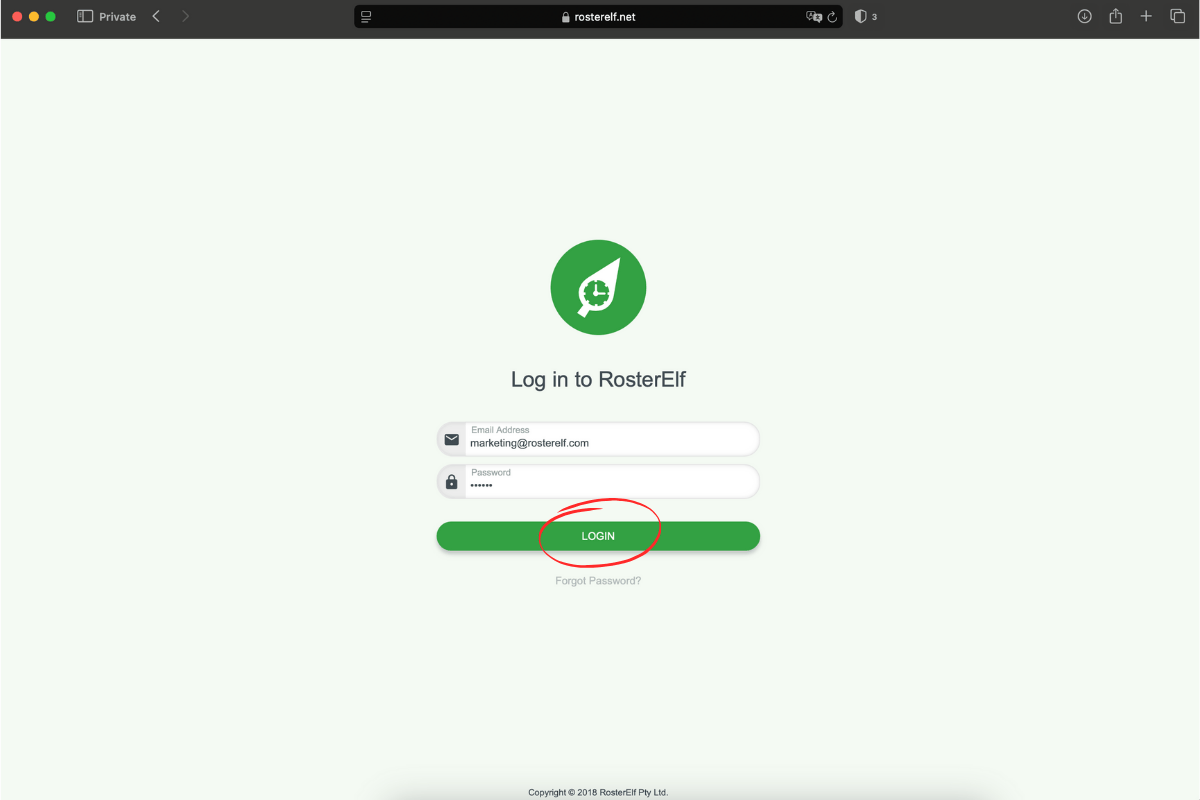 Logging in to RosterElf via Safari on Mac