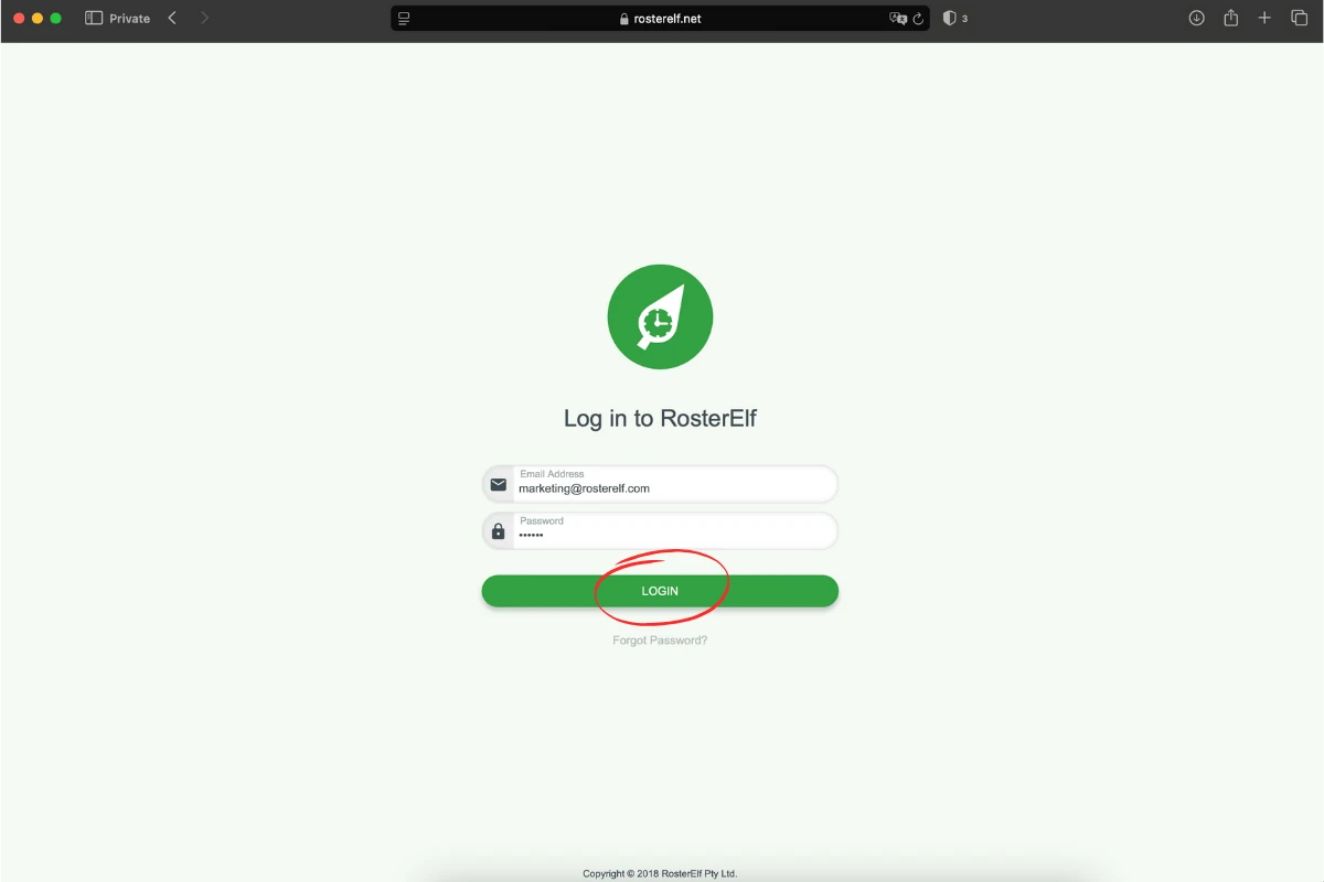 Logging in to RosterElf via Safari on Mac