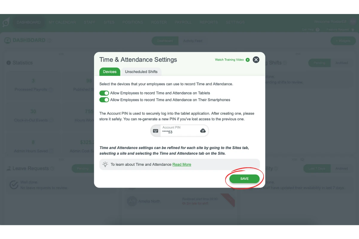 Screenshot illustrating the Save button after resetting PIN
