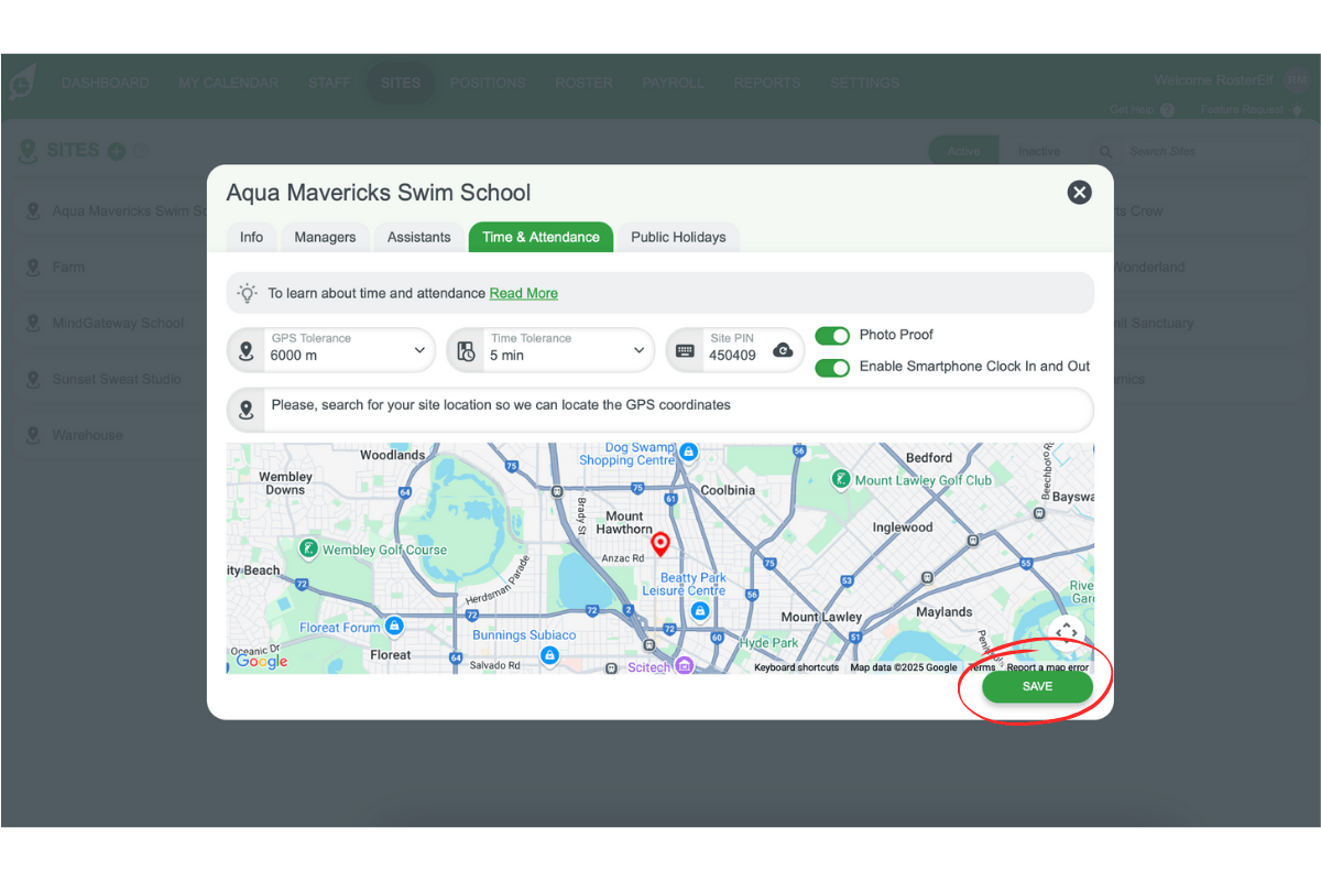 Screenshot indicating the Save button after resetting PIN