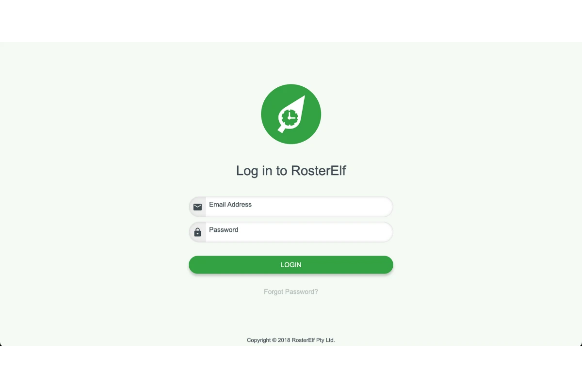 RosterElf login screen for processing payroll