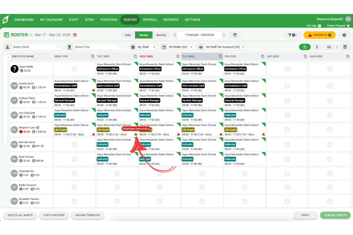 Screenshot demonstrating the warning details displayed on hover