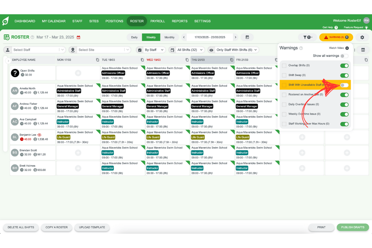 Screenshot illustrating the toggle for hiding a specific warning type