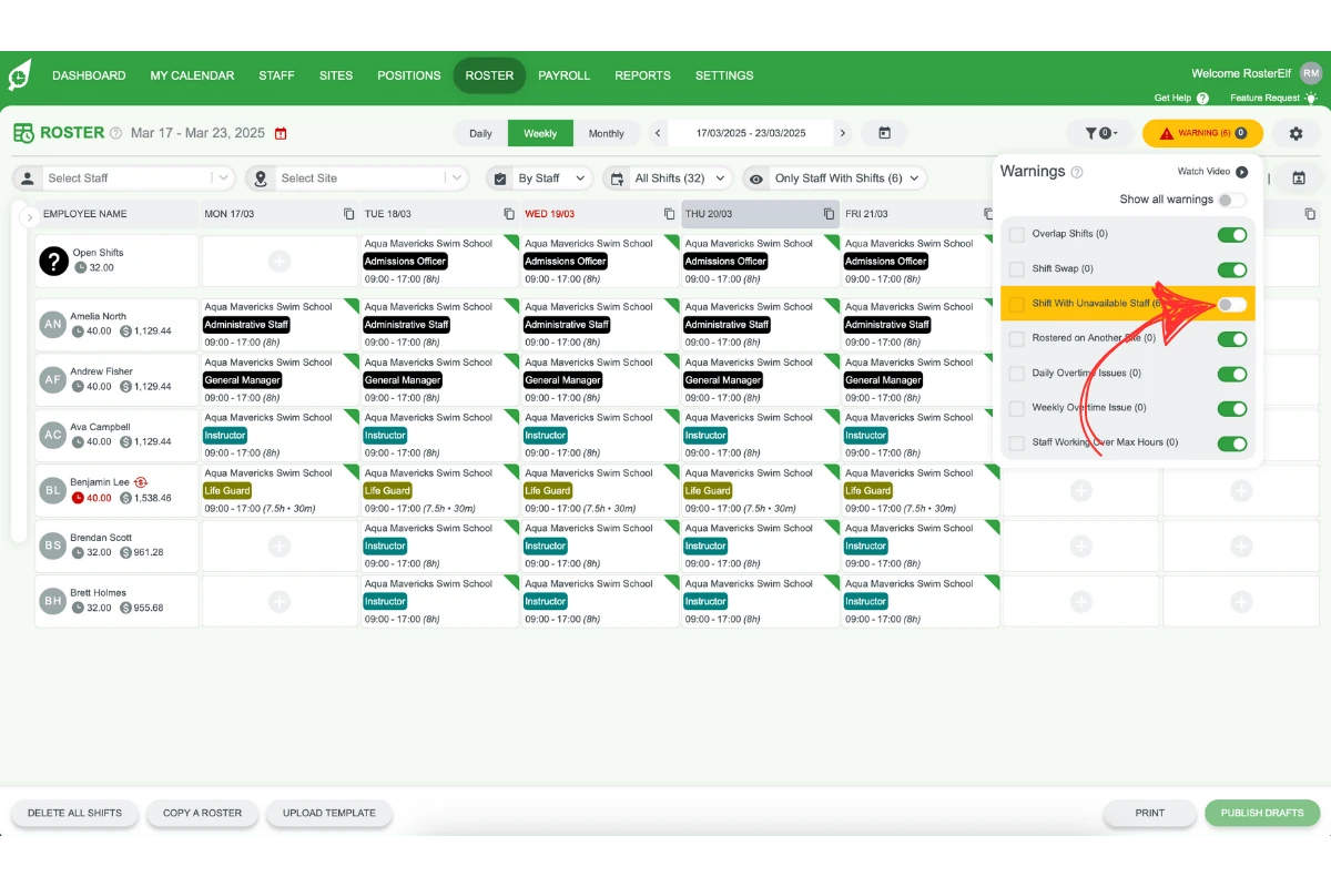 Screenshot illustrating the toggle for hiding a specific warning type