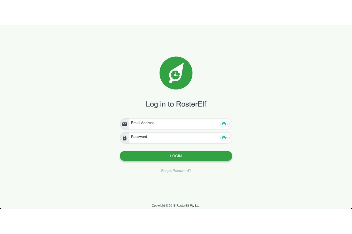RosterElf login screen