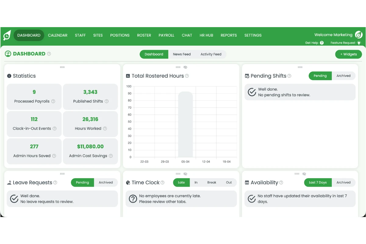 Screenshot of the RosterElf dashboard