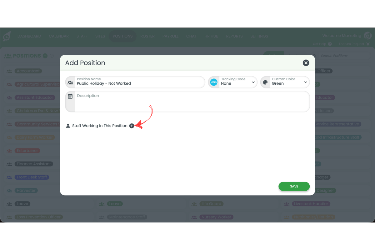 Screenshot showing staff being assigned to the new position