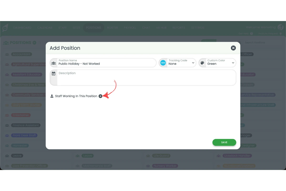 Screenshot showing staff being assigned to the new position