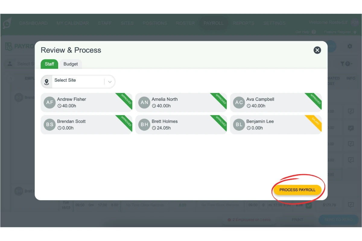 Screenshot prompting you to click 'Process payroll' to finalize