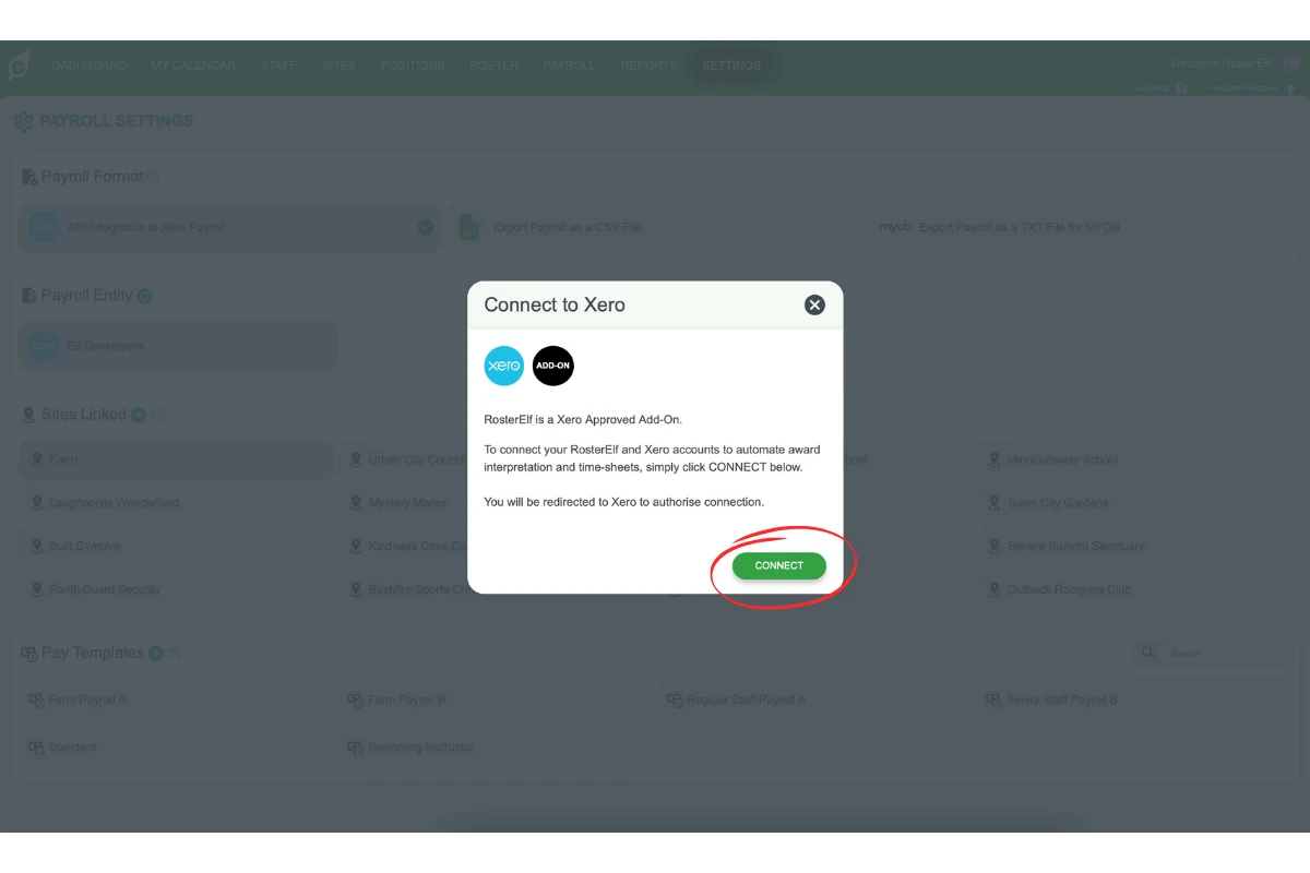 Screenshot of the Connect button