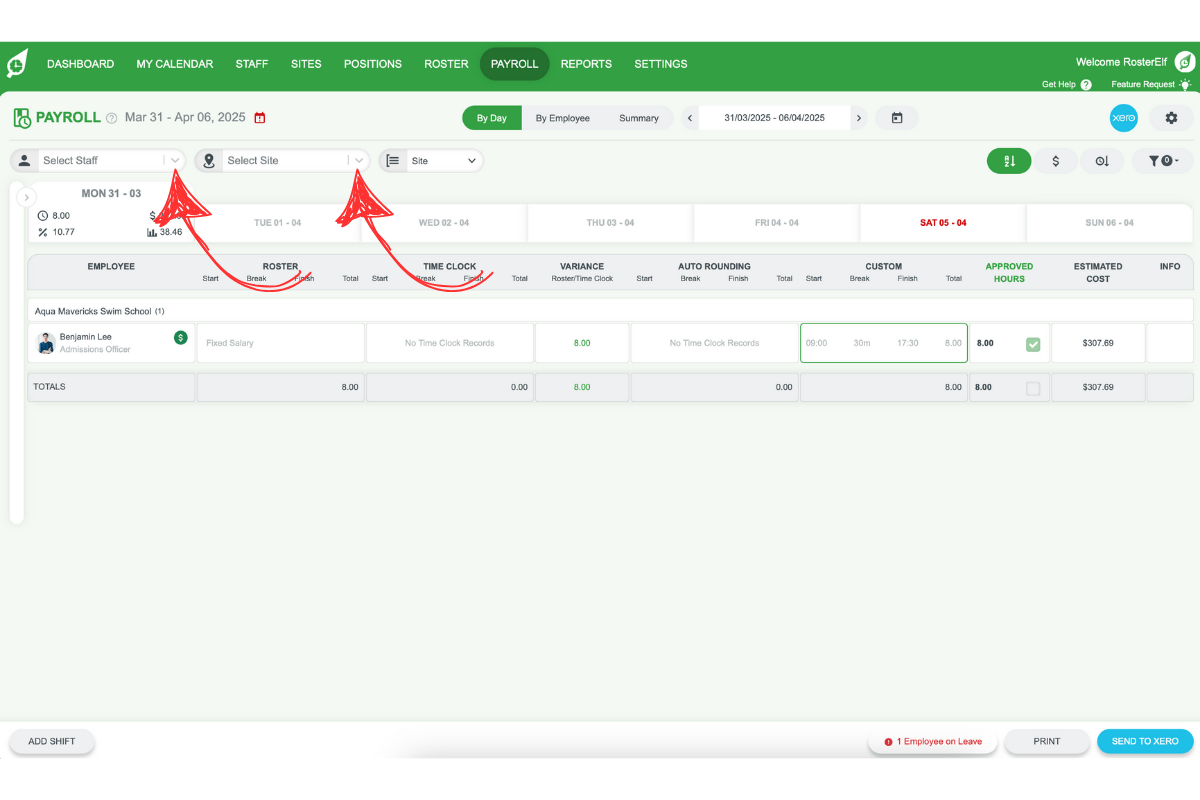 Filtering staff by site or position