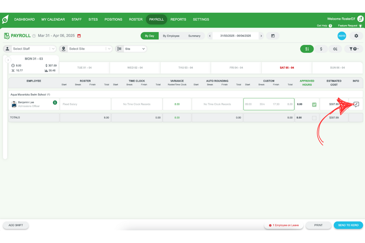 Shift notes and photos in RosterElf payroll