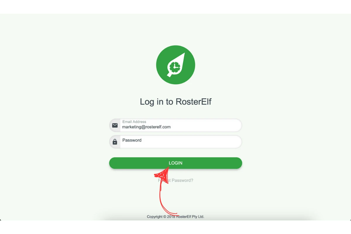 Screenshot illustrating the login screen for accessing the account