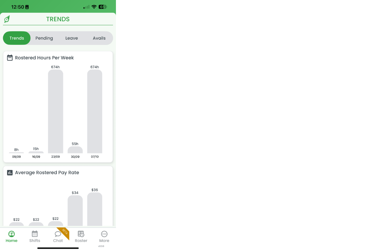 Shifts tab in bottom navigation