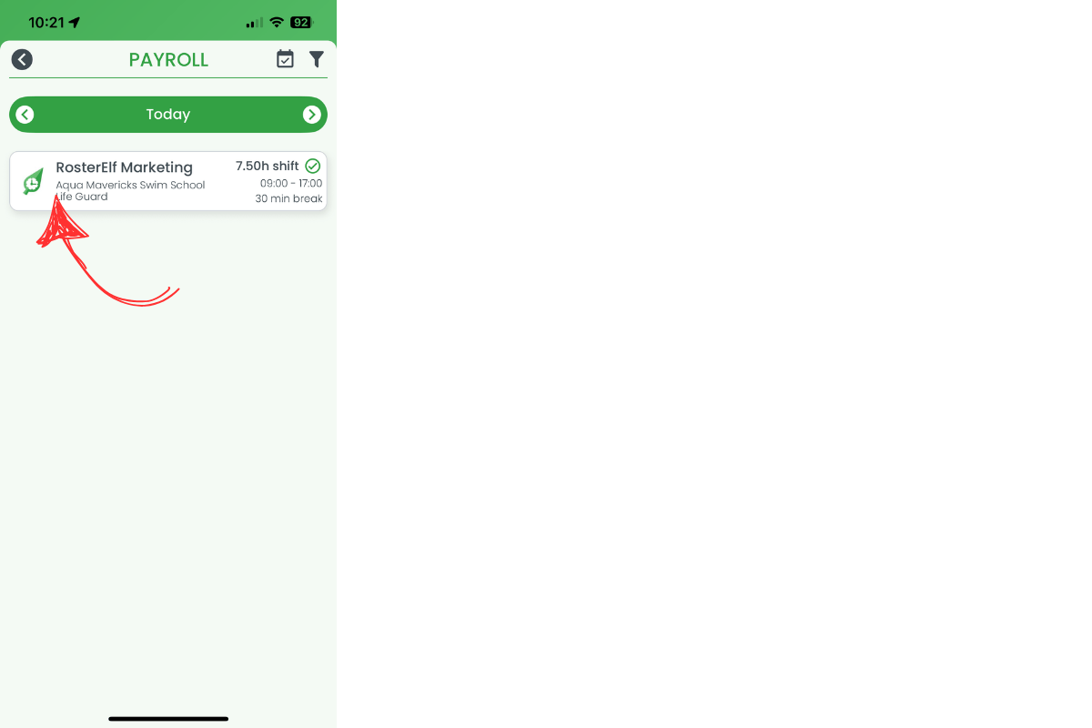 Shift card in Payroll list