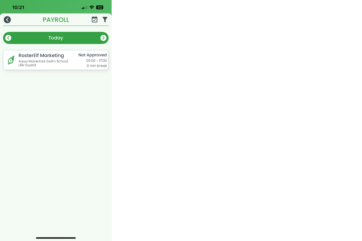 Shift marked as Not Approved