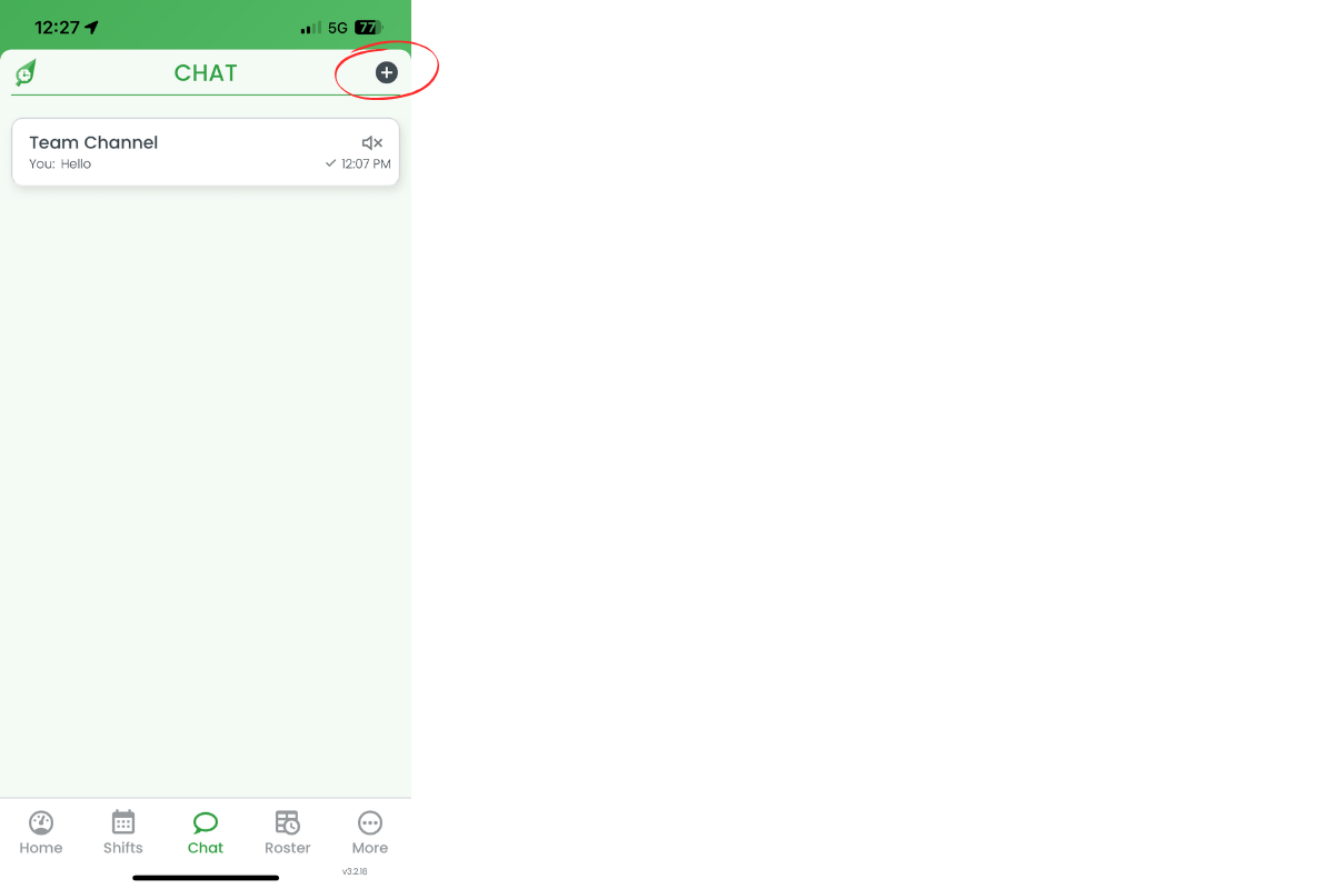 Mobile chat screen with plus icon highlighted