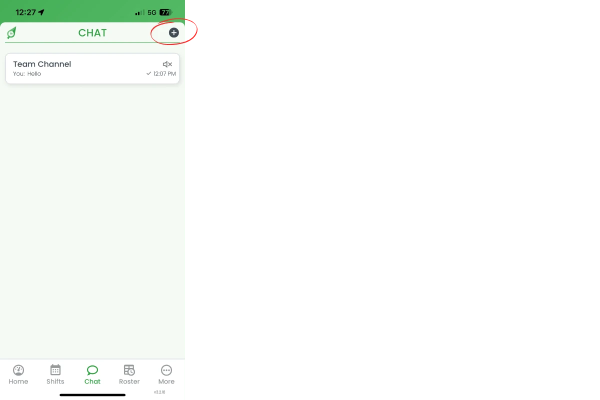 Mobile chat screen with plus icon highlighted