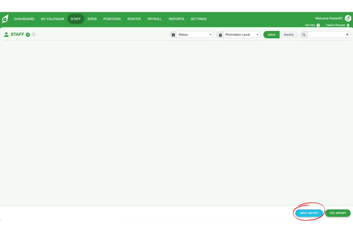 Screenshot showing the blue Xero Import button