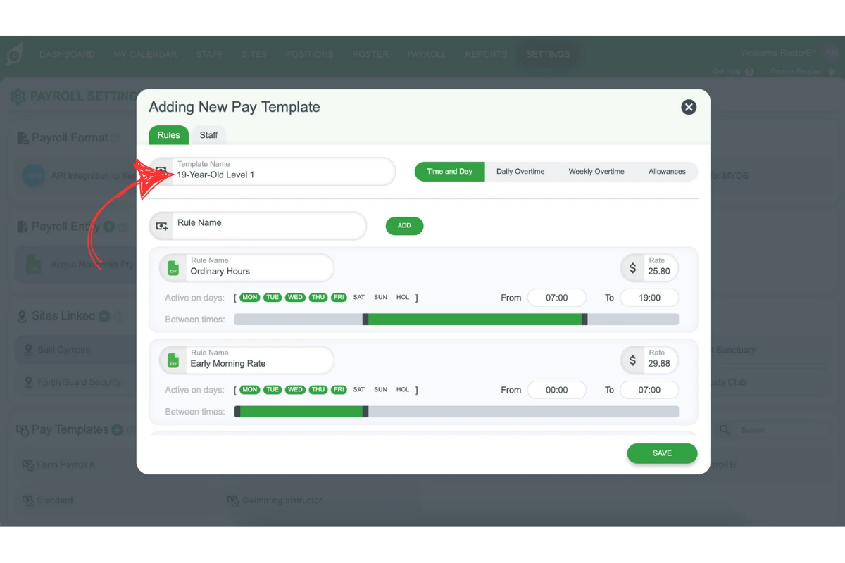 Screenshot where you can name the pay template