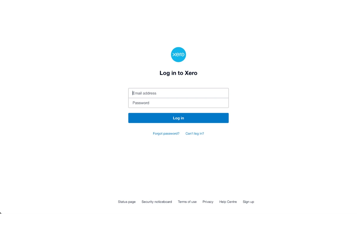 Xero login screen