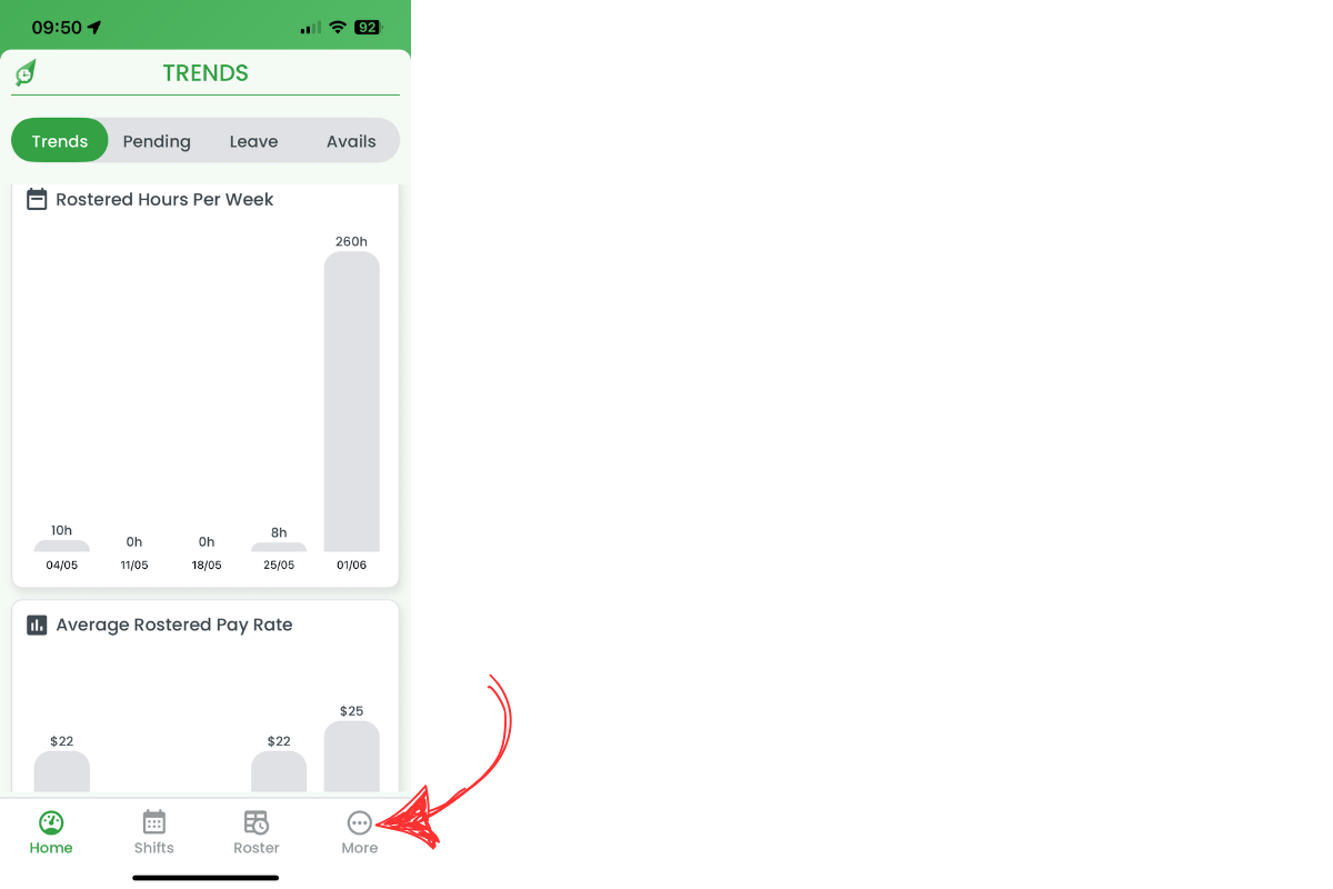 More button in bottom-right corner