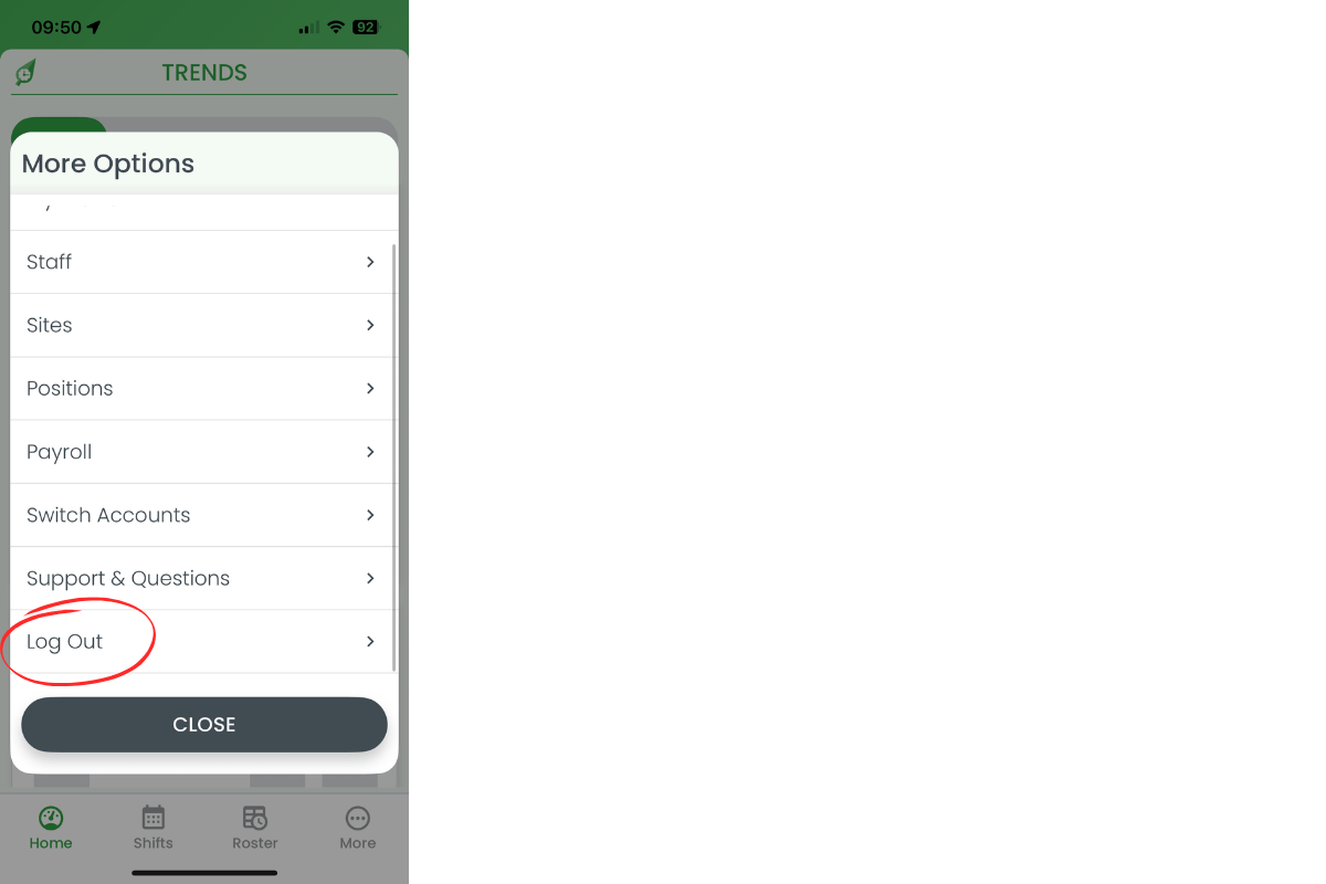 Log Out button highlighted