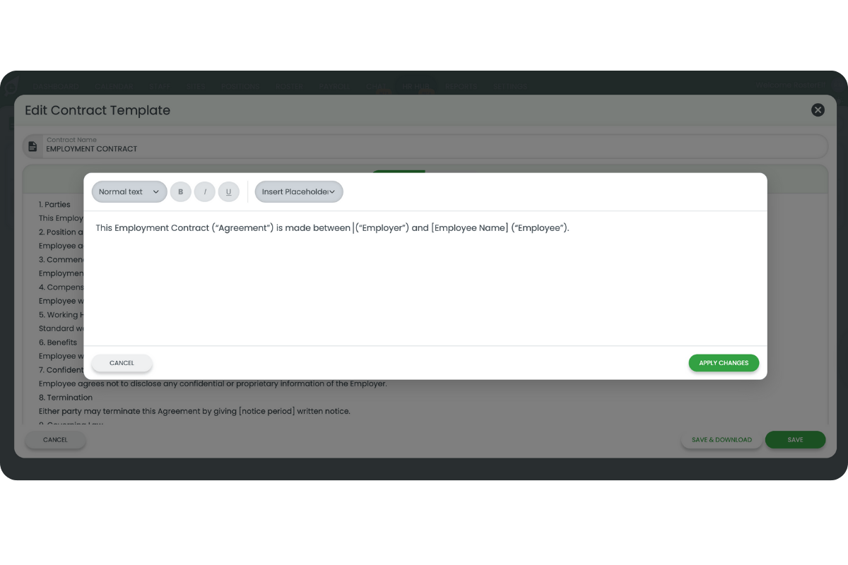Edit paragraph modal open in Simple mode with formatting toolbar visible