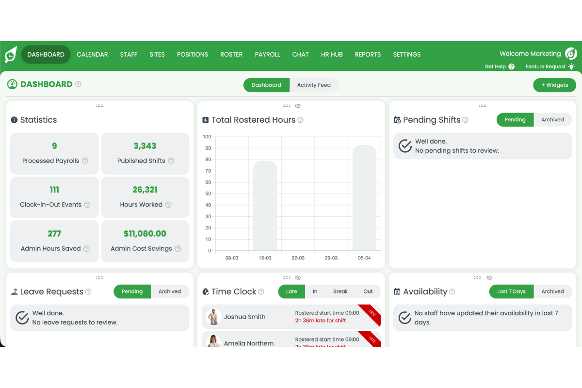 RosterElf application open on the dashboard