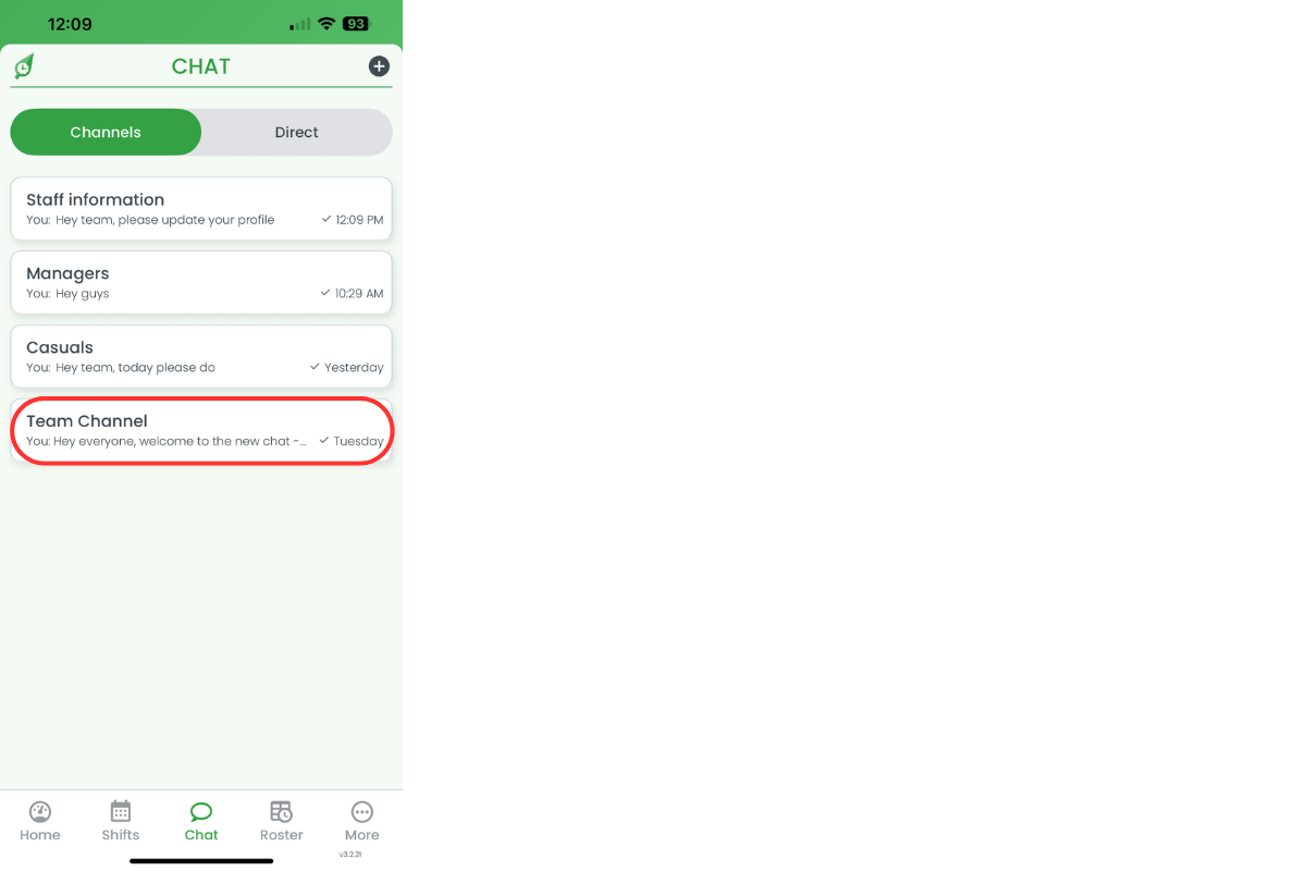 Channel list in chat