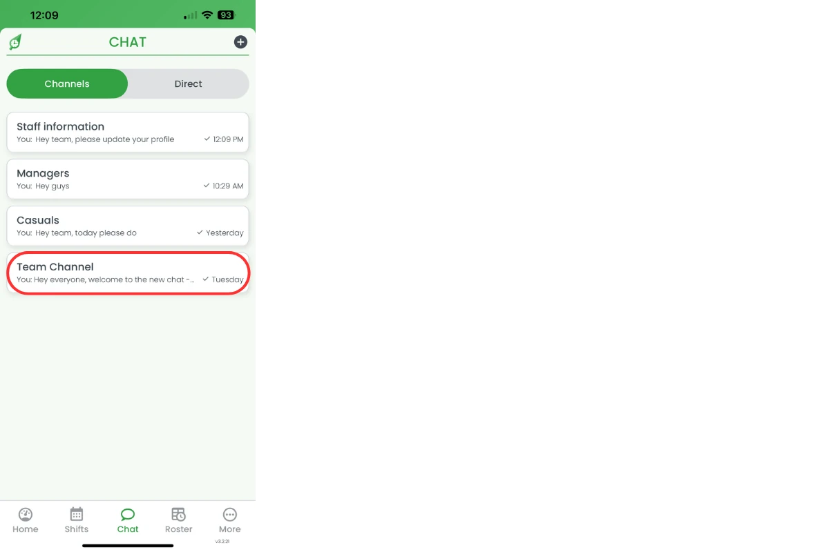 Channel list in chat