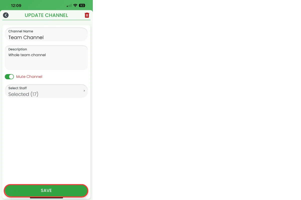 Save button to confirm mute