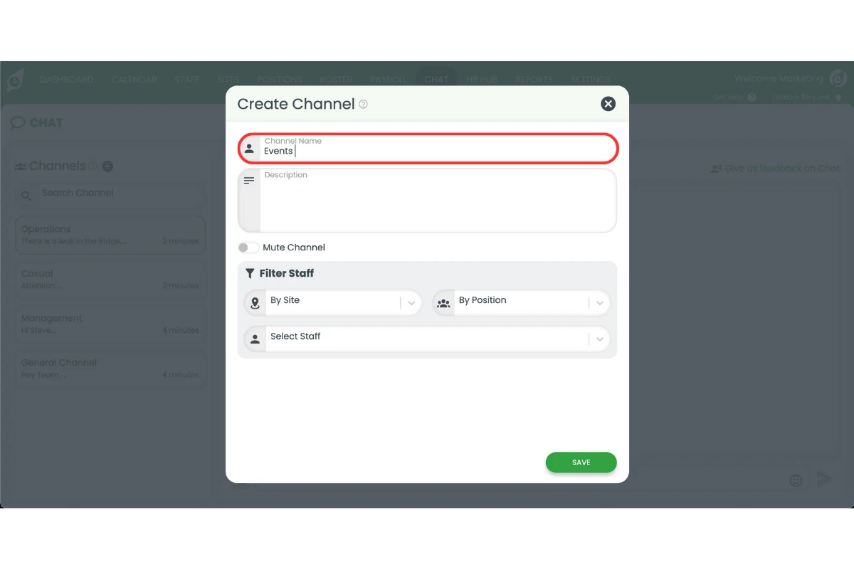 Channel name field