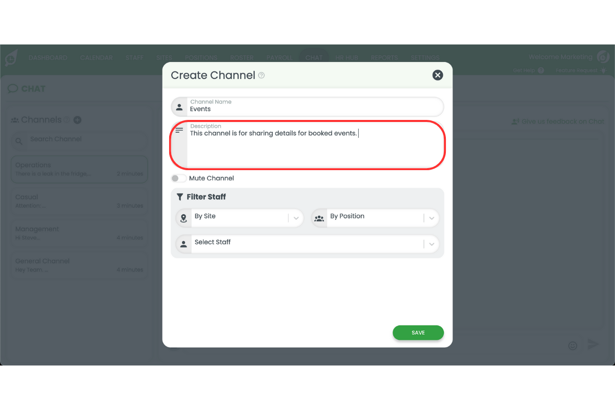 Channel description field