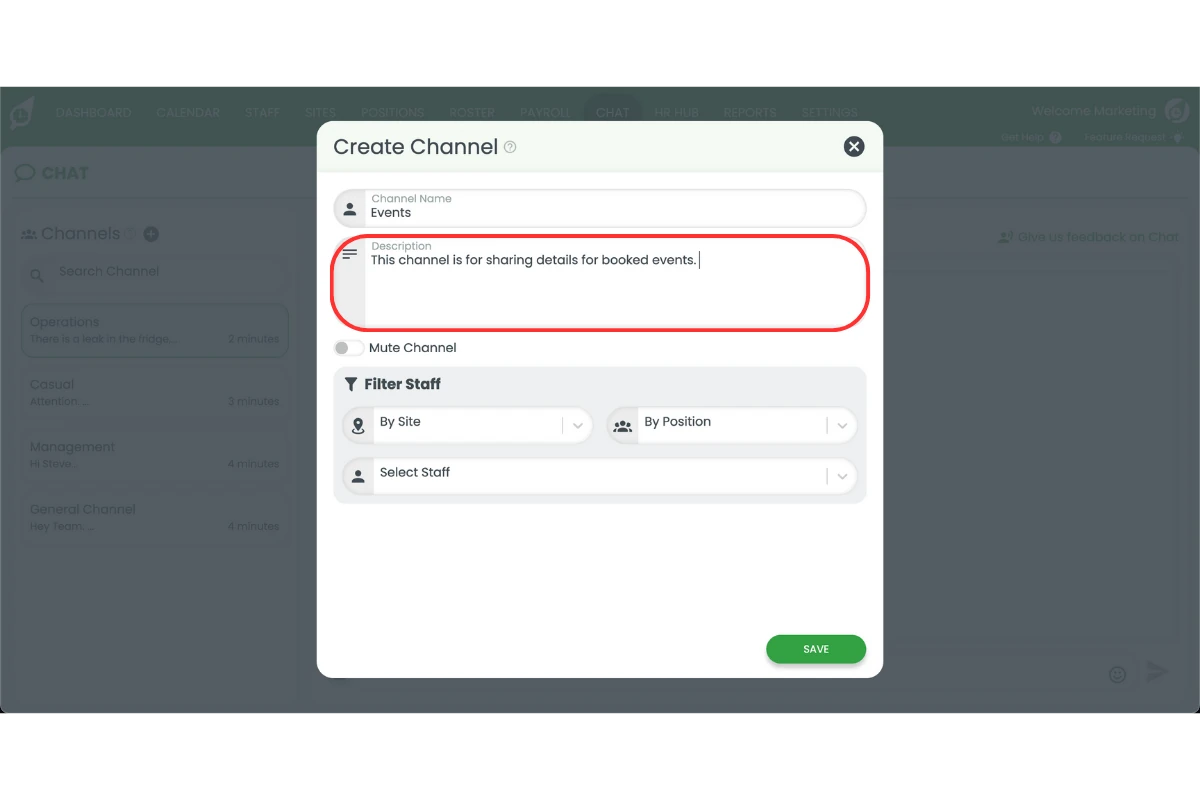 Channel description field