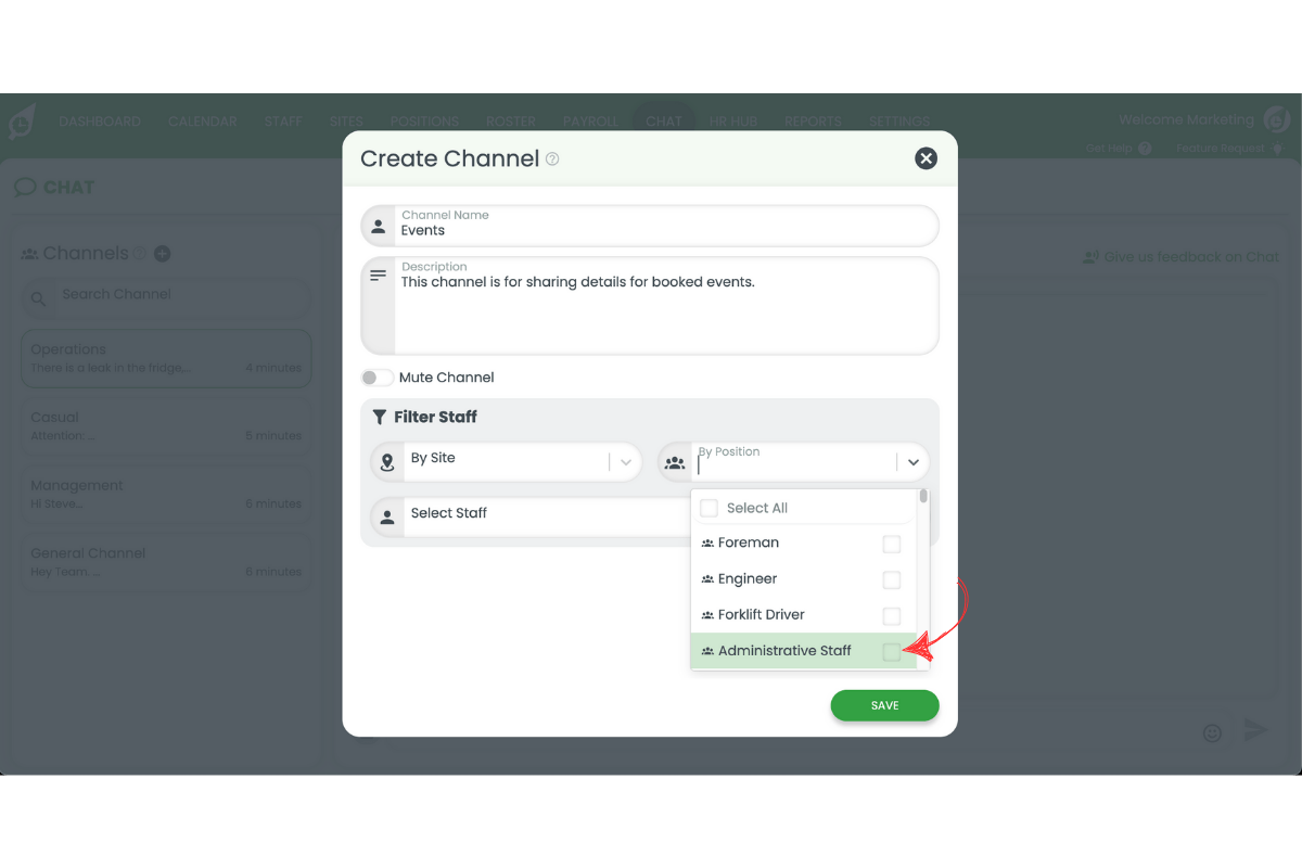 Site or position selection