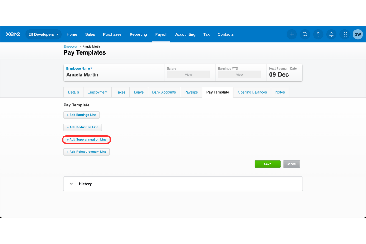 Xero integration screen in RosterElf