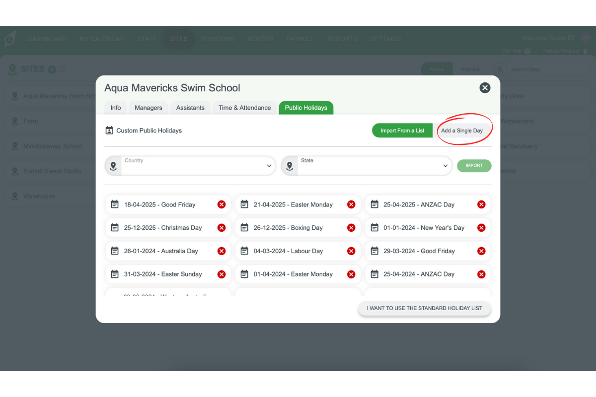 Screenshot highlighting the 'Add a Single Day' option