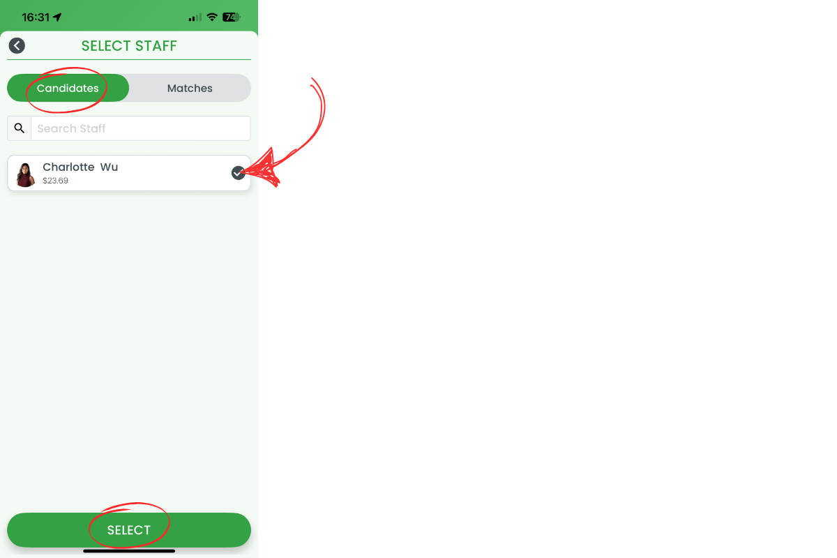 Candidates list with Save button circled