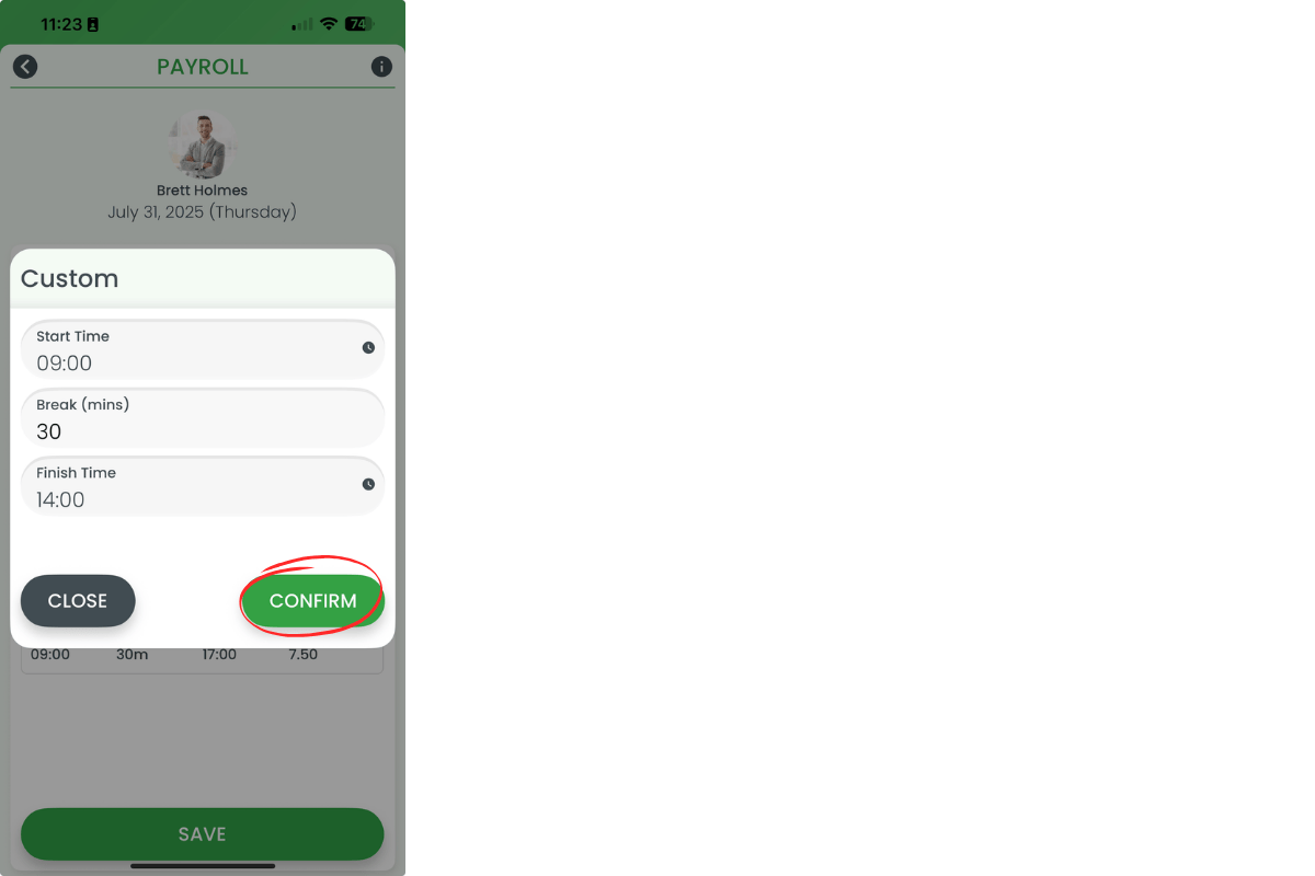 Payroll section in RosterElf
