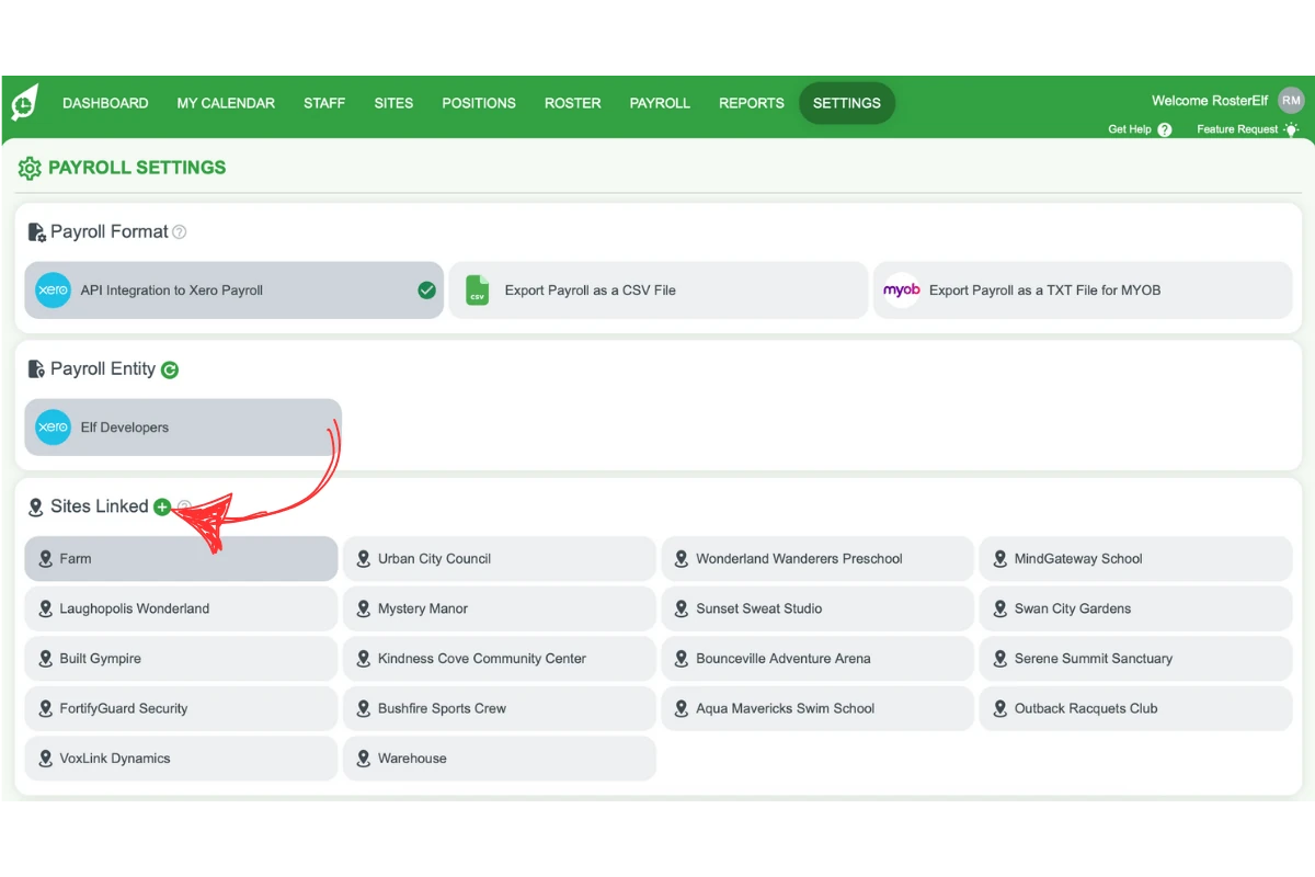 Screenshot showing the plus (+) symbol for adding a new site