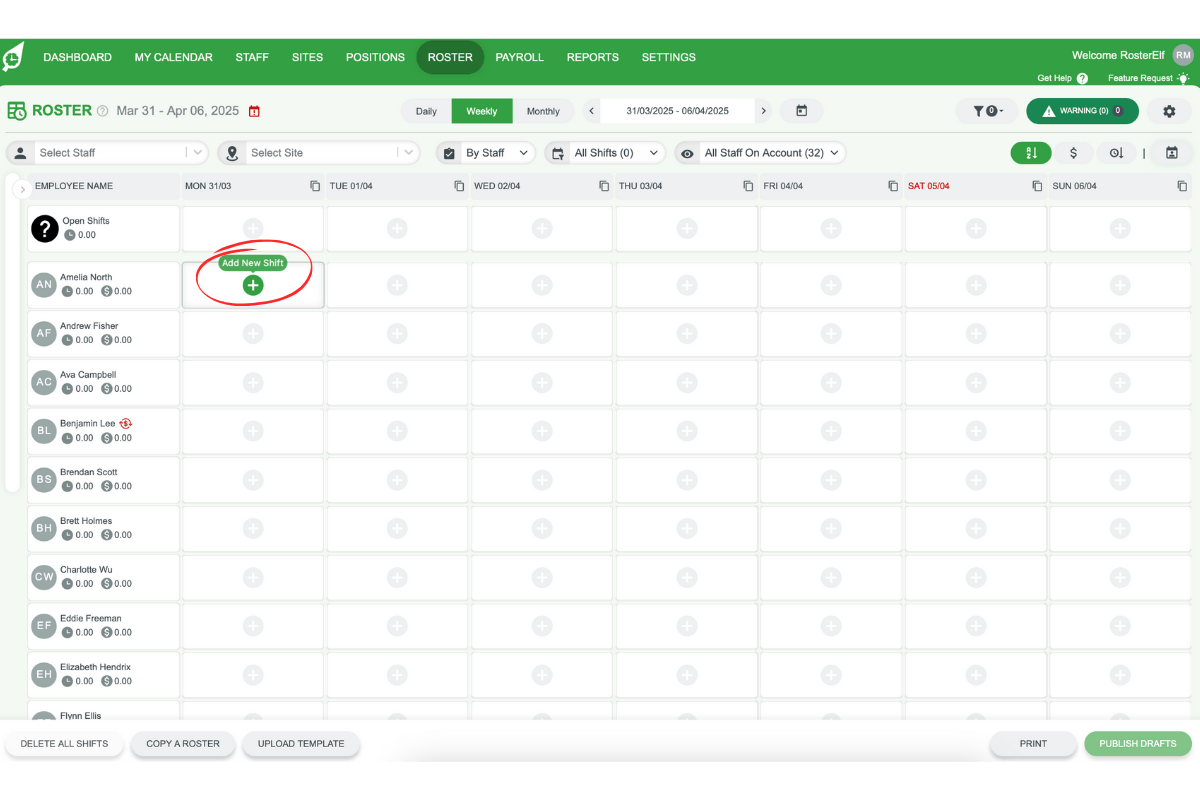 Adding a new shift to the roster