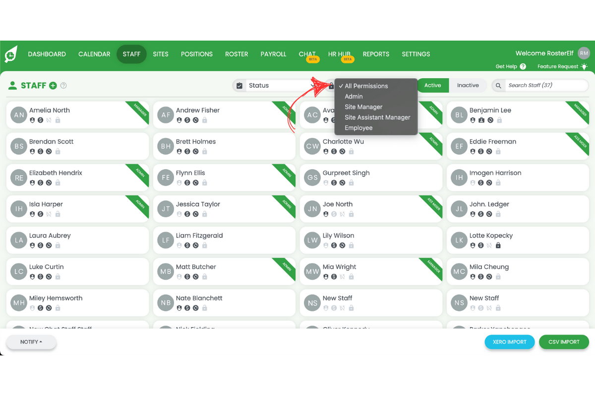 Permission level filter