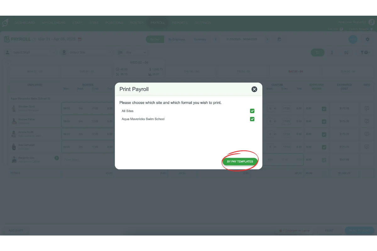 Selecting multiple sites for the payroll report