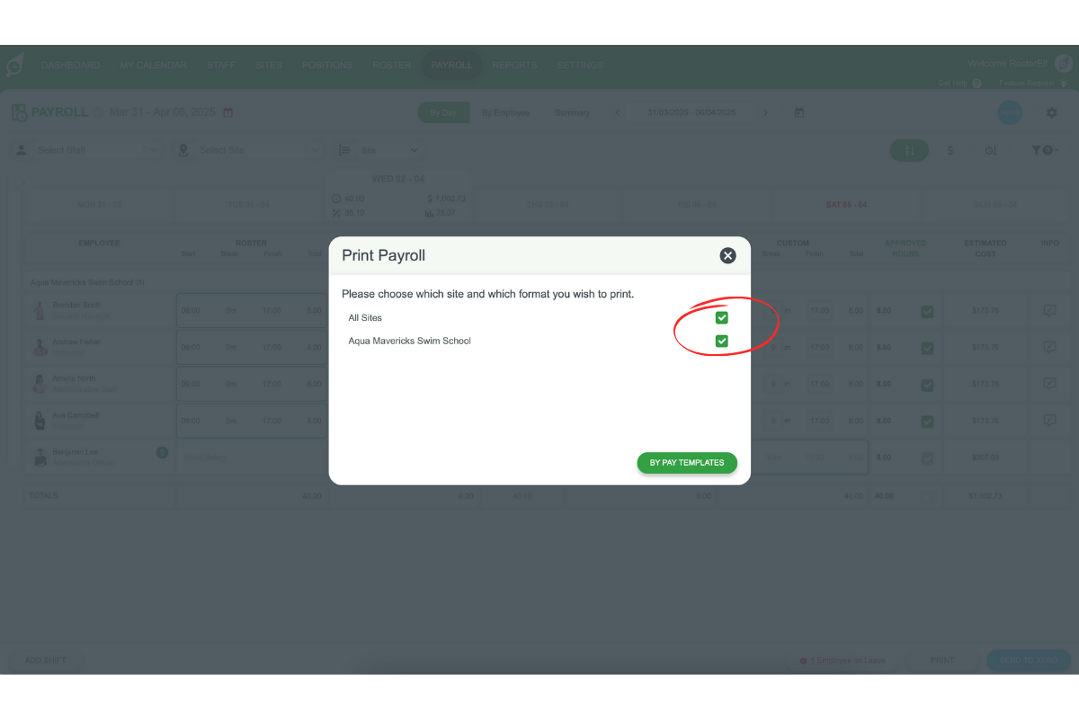 By Pay Template option for payroll