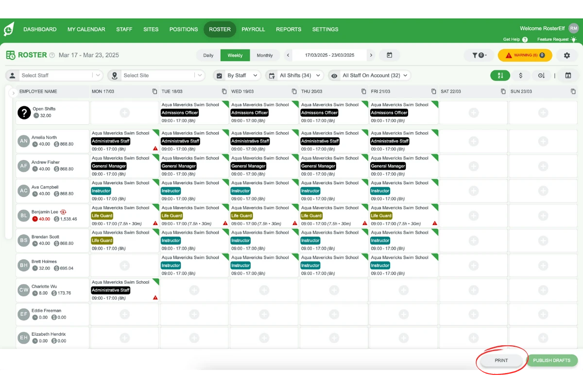 Screenshot highlighting the Print button