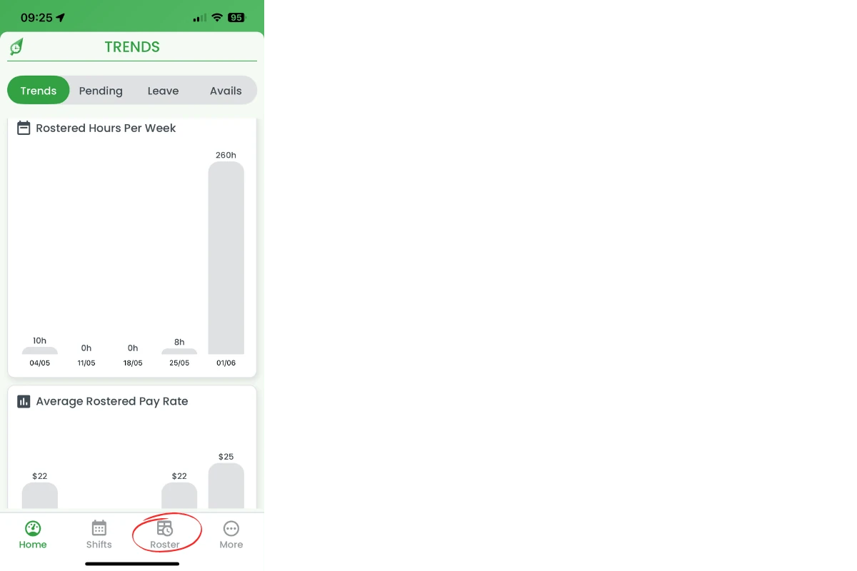 Roster tab in bottom navigation